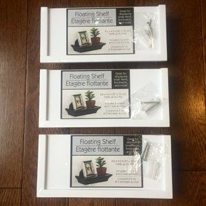 3 Small White Shelves Floating Mini Plastic Decor Holds 5 lbs Each 9x4”